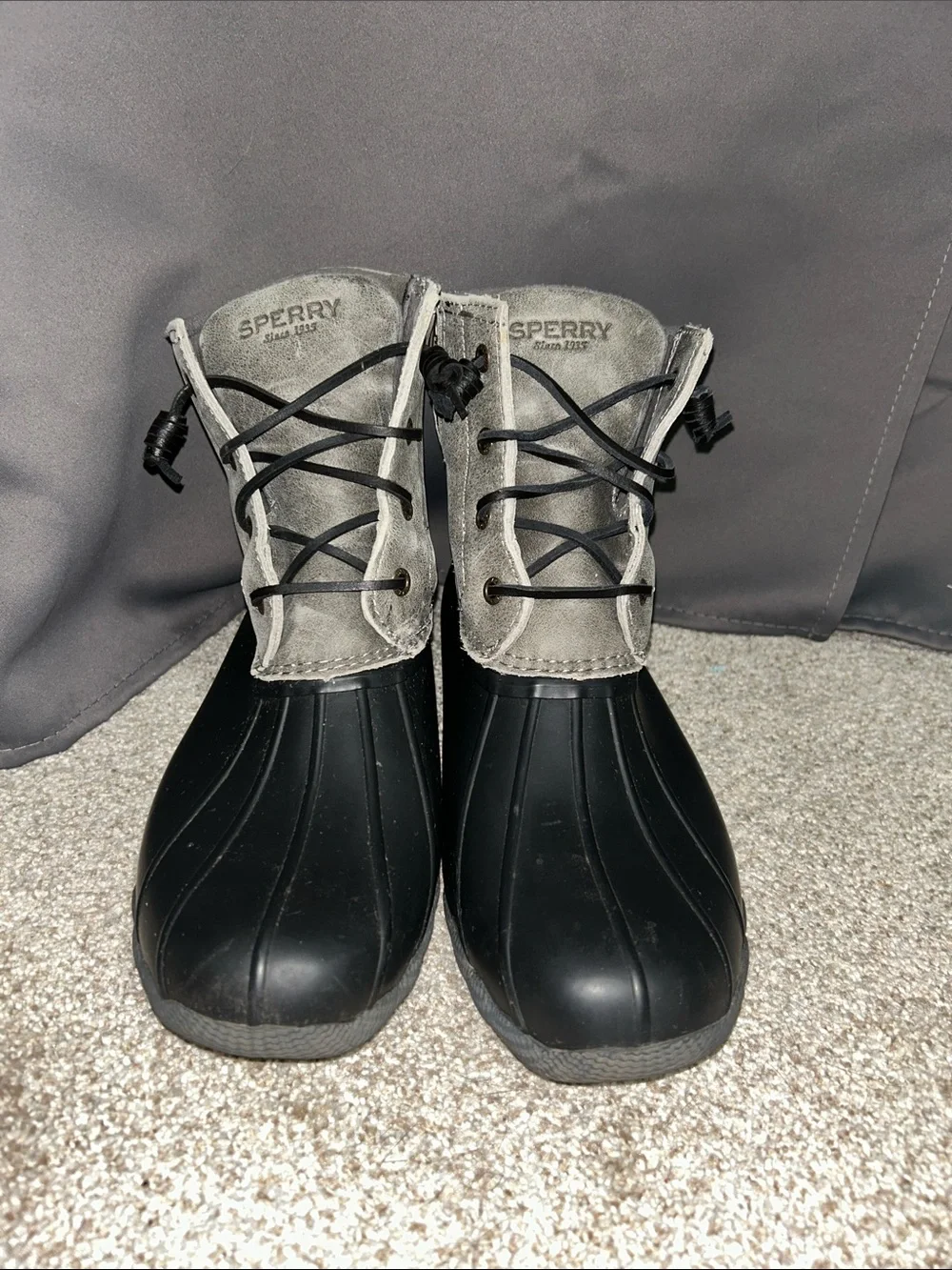 Sperry Black and Gray Waterproof Lace-Up Duck Boots